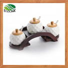 3 Pieces Spice Jar Set with Bridge Shape Wood Stand