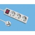 3 Way European Power Extension Strip, with Switch