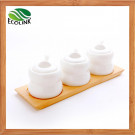 3PCS Ceramic Storage Pot with Bamboo Stand