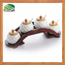 4 Pieces Spice Jar Set with Bridge Shape Bamboo/ Wood Stand