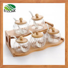 5 Pieces Glass Seasoning Pot Set with Bamboo Rack
