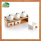 6 Pieces Ceramic Spice Jar Set with Bamboo Rack