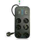 6 Way Germany Power Outlet, with Surge Protection, with USB Charger