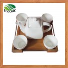 Ceramic Coffee Set with Bamboo Tray