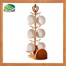 Ceramic Cup & Saucer Set with Bamboo Stand