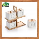 Ceramic Seasoning Pot Set with 2 Tier Bamboo Stand