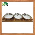 Ceramic Snack Plates Dishes with Bamboo Base