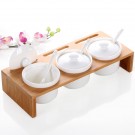 Ceramic Spice Jar Set with Bamboo Stand