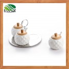 Ceramic Spice Jar Three Pieces Set with Portable Tray