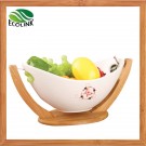 Decorative Ceramic Fruit Bowl with Bamboo Rack Stand