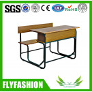 Guangzhou Popular Double Wooden Attached School Student Desk and Chair
