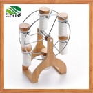 Sky Wheel Shape Bamboo Rack with 6 Ceramic Spice Jar