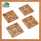 Square Shape Engrave Bamboo Cup Coaster