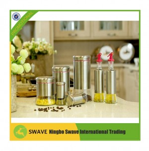 7 Piece Set Stainless Steel Oil and Vinegar Cruet Set Salt&Pepper Food Container Y95151