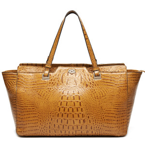Classic Coffee Crocodile Leather Tote Fashion Rattan Handbag