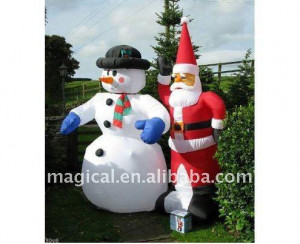 Customized Inflatable Snowman with Santa Claus Ornament (MIC-495)