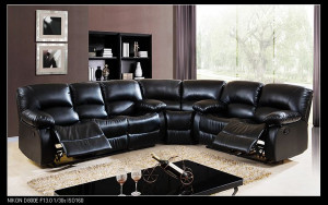 Home Furnishing Wholesale Furniture Bonded Black Leather Corner Sofa U Shape Recliner Sofa