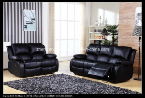 Living Room Black Bonded Leather Recliner Sofa Love