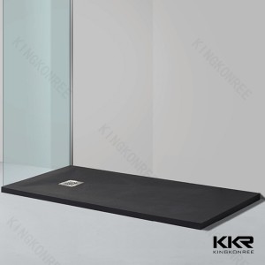 Veining Patterned Molded Poly Marble Black Shower Tray