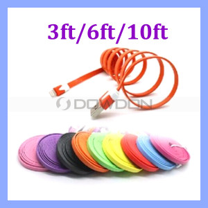 1m/2m/3m Noodle Flat USB Data Charger Lightning Cable for iPhone 6 5 5s 5c 10 Colors