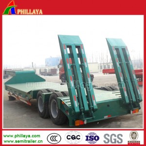 2 Axles 30 Tons Green Low Bed Semi Trailer with Hydraulic Ladders