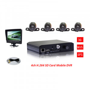 3G Mdvr with 4PCS Mini Car Camera and Quad Image Monitor for Car Security