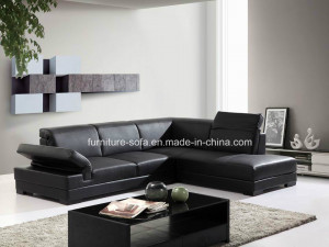 Armrest L Shape Black Wood Top Leather Sofa with Table (S007)