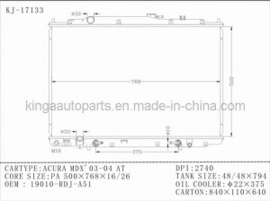 Auto Radiator for Aucra Mdx' 03-04 AT