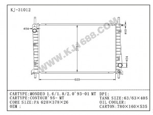 Auto Radiator for Ford Mondeo 1.6/1.8/2.0'93-01 Mt (KJ-31012)