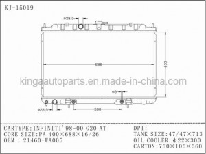 Auto Radiator for Infiniti' 98-00 G20 AT for Nissan (KJ-15019)