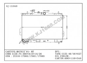 Auto Radiator for Matrix'01- MT (KJ-21040)