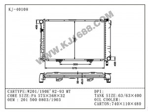 Auto Radiator for Mercedes Benz W201/190e'82-93 Mt OEM 201 500 0803/1903