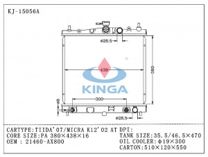 Auto Radiator for Nissan Tiida'07/Micra K12'02 at OEM 21460-Ax800