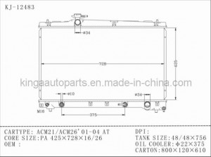 Auto Radiator for Toyota Acm21/Acm26' 01-04 at (KJ-12483)