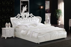 Bedroom Fashionable Luxery Furniture White Leather Cover Princess Bed (26#)