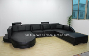 Black Home Furniture Big Size Wood Frame Leather Sofa (S221)