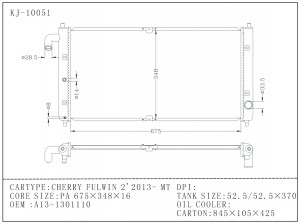 Car Aluminum Radiator for Cherry Fulwin 2013 Mt