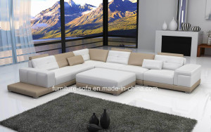Chinese Low Back Wood Frame Sponge L Shape Sofa with Ottoman (SF104)