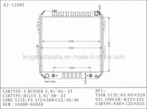 Cooling System Auto Radiator for 4 Runner 3.0i' 85- at