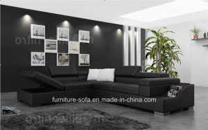 European Style Chinese Wood Frame Leather Sofa with Lockerand Table (S082)