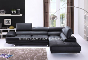 Furniture Home Leather Black Sofa with Stainless Steel Leg (C306)