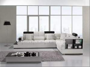 Furniture White Color Wood Frame Leather Sofa with Lockers (S044)