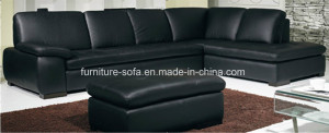 Genuine Black Wood Frame High Back Leather Sofa Set (S013)