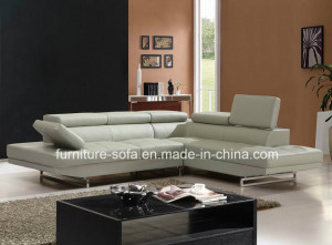 High Back Modern Grey Sectional Leather Sofa with Stainless Steel Legs (S102)
