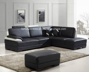 High Back Small Leather Foam Corner Sofa with Ottoman (S010)