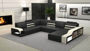 High-Grade Modern Nice Italy Big Feature Leather Sofa with Lockers (S111)