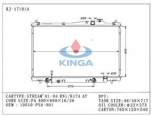 High Quality Auto Radiator for Stream' 01-04 Rn1/K17A at OEM 19010-Psa-901