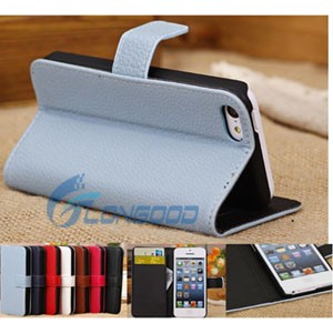 Lichi Texture Horizontal Flip Button Leather Case with Credit Card Slots & Holder for iPhone 5c