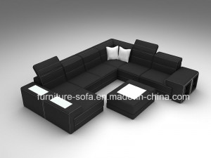 Modern Soft Furniture Chaise 3seater Black Leather Sofa (SF187)