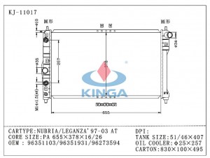 New Arrival 97-03 Daewoo Auto Radiator for Nubira/Leganza at